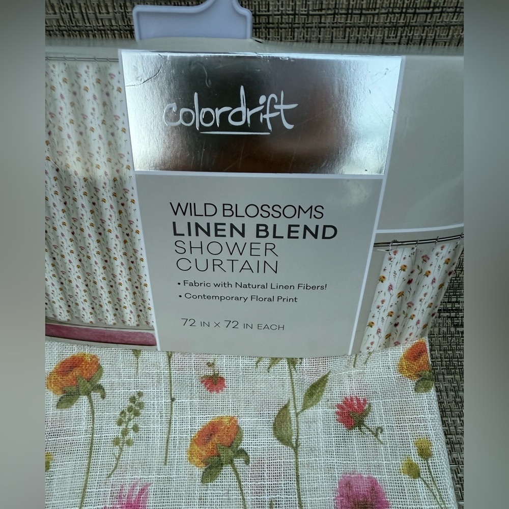 Colordrift Wild Blossoms Linen Blend Floral Fabric Shower Curtain 72"x72" - Picture 6 of 8